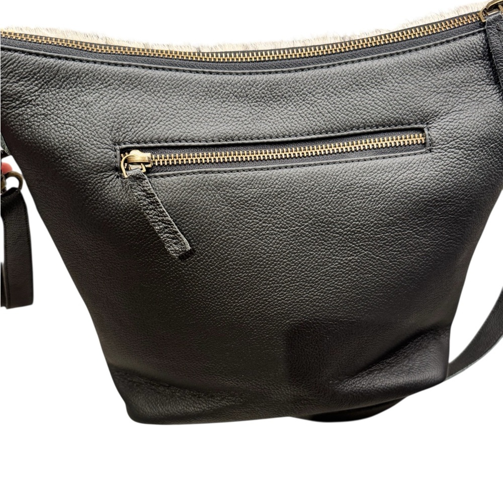 AMERICAN BISON Hair in black & cream and Leather Crossbody Shoulder Bag - Picture 6 of 14